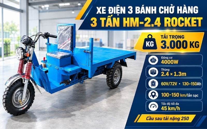 Xe điện 3 bánh chở hàng 3 Tấn HM-2.4 Rocket 